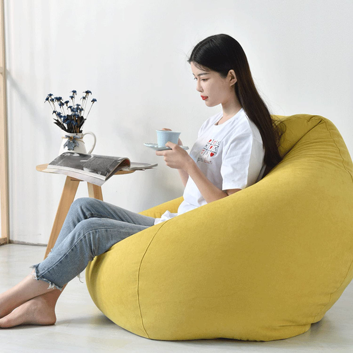 Yellow Washable Bean Bag Chair Cover P76094