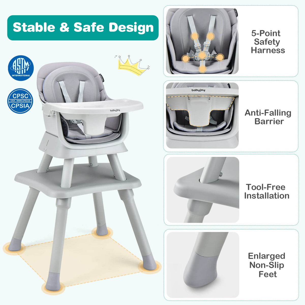 8 in 1 Convertible High Chair with Removable Tray Y49457