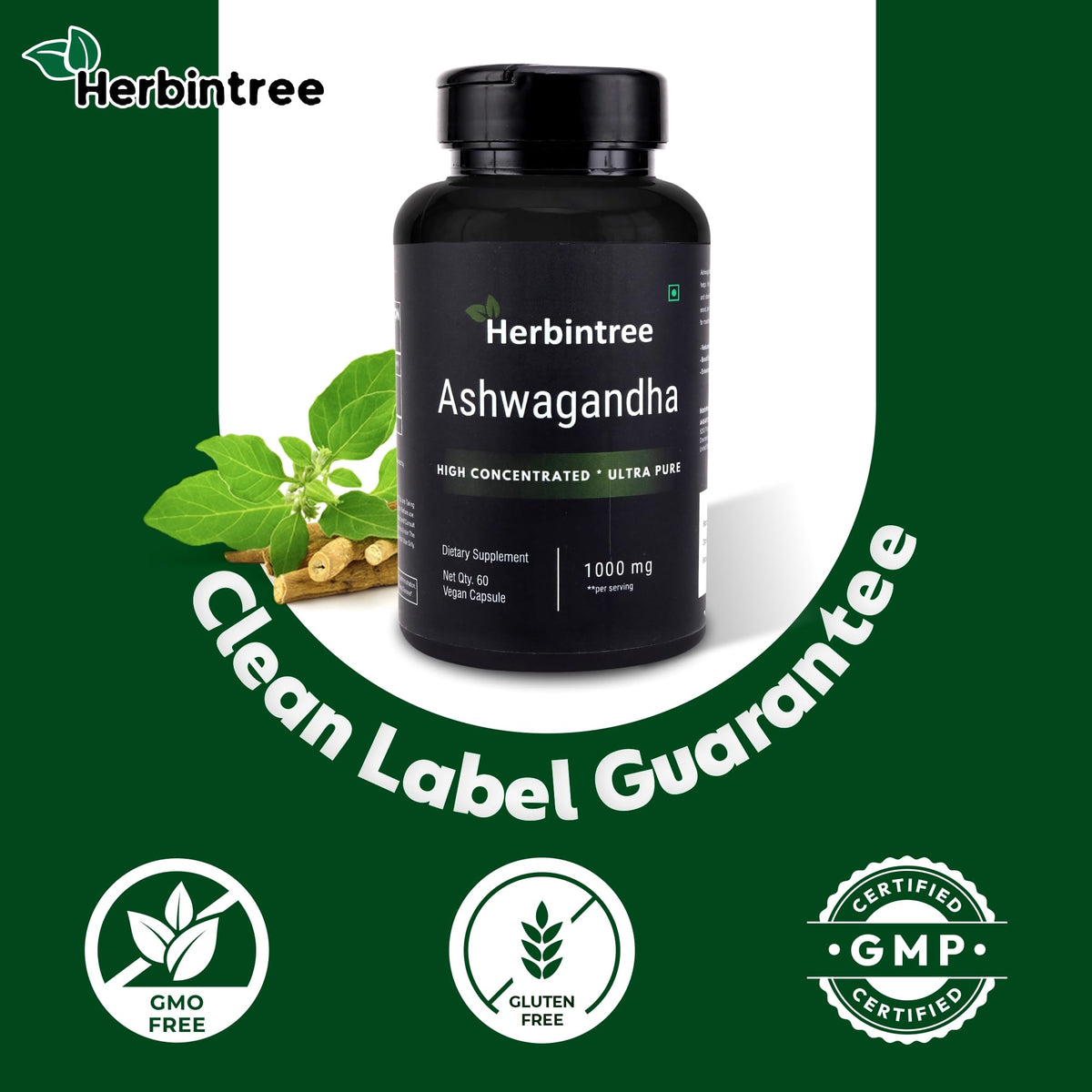 Ashwagandha 1000mg Vegan Non-GMO 60 Veg Capsules H5601
