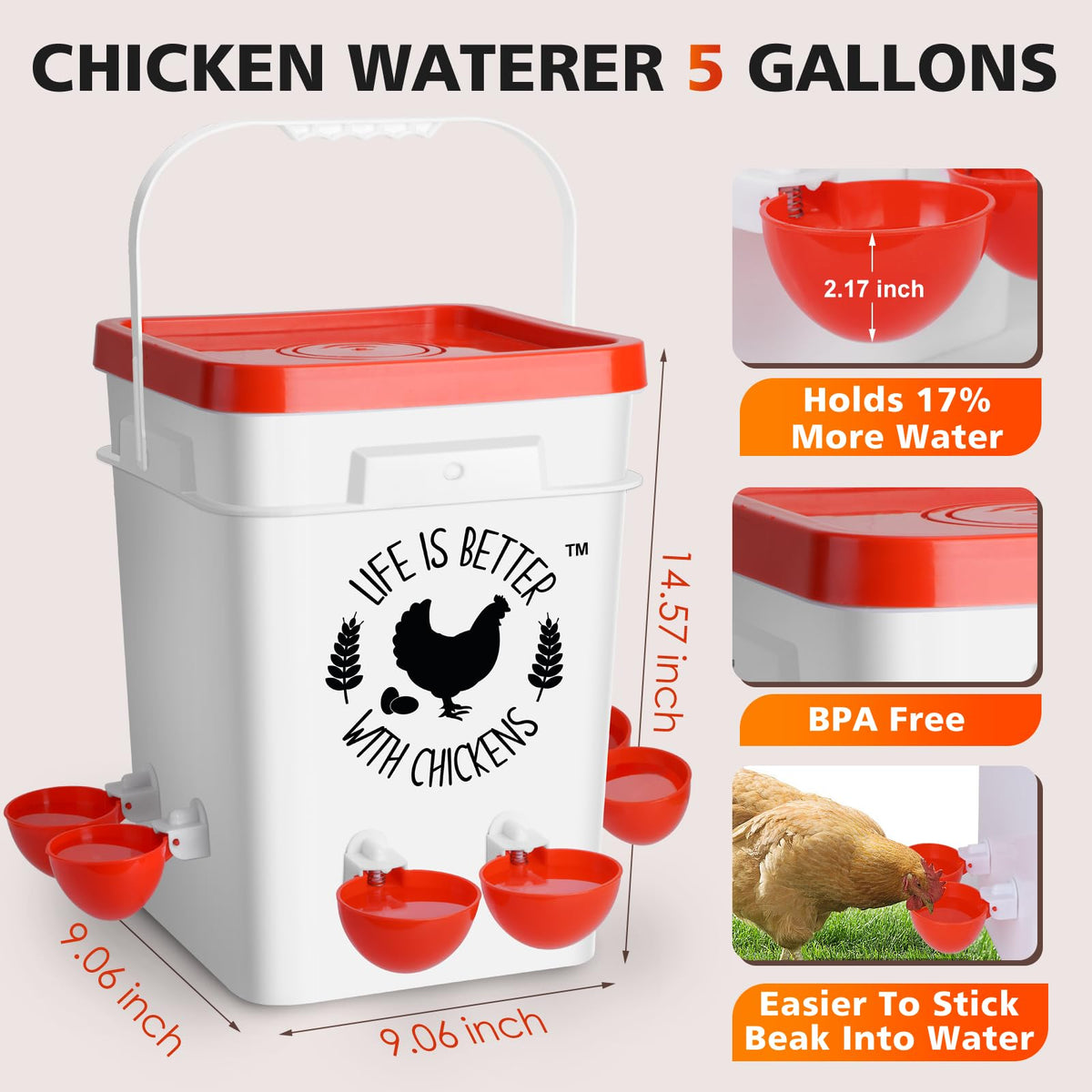 5Gal/25Lb Chicken Feeder and Waterer Set with S-Hooks U865164