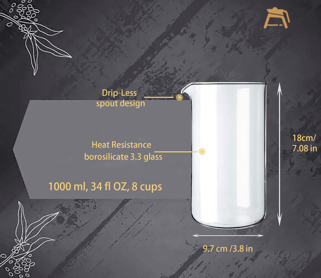 34 oz Borosilicate Glass French Press Replacement Beaker V913