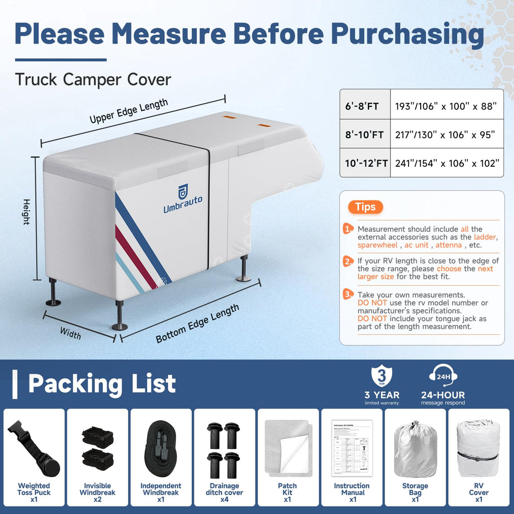 10–12FT Waterproof Oxford Truck Camper Cover with Straps & Air Vents N9340