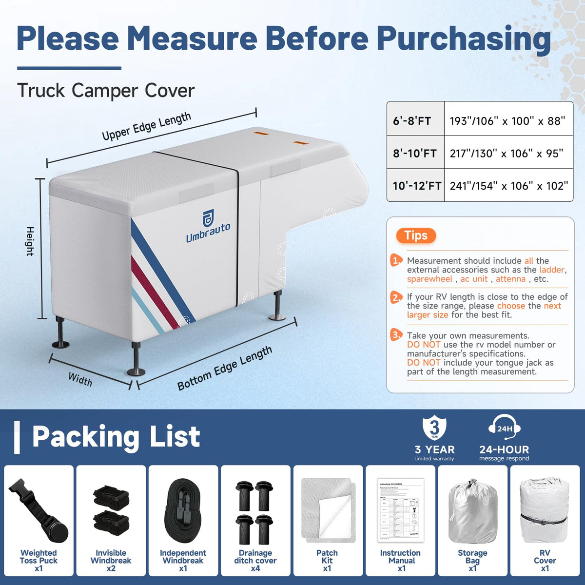 10–12FT Waterproof Oxford Truck Camper Cover with Straps & Air Vents N9340