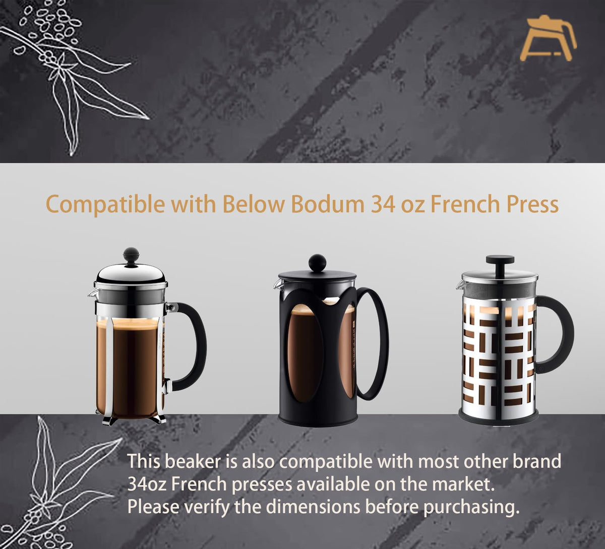 34 oz Borosilicate Glass French Press Replacement Beaker V913