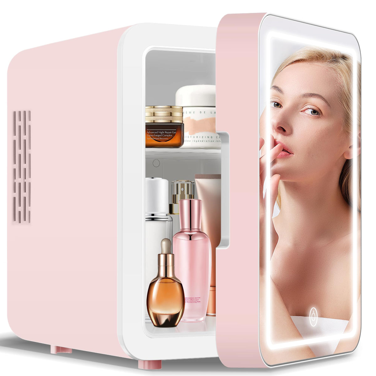 4-Liter Pink Portable Mini Fridge with Mirrored Door P892