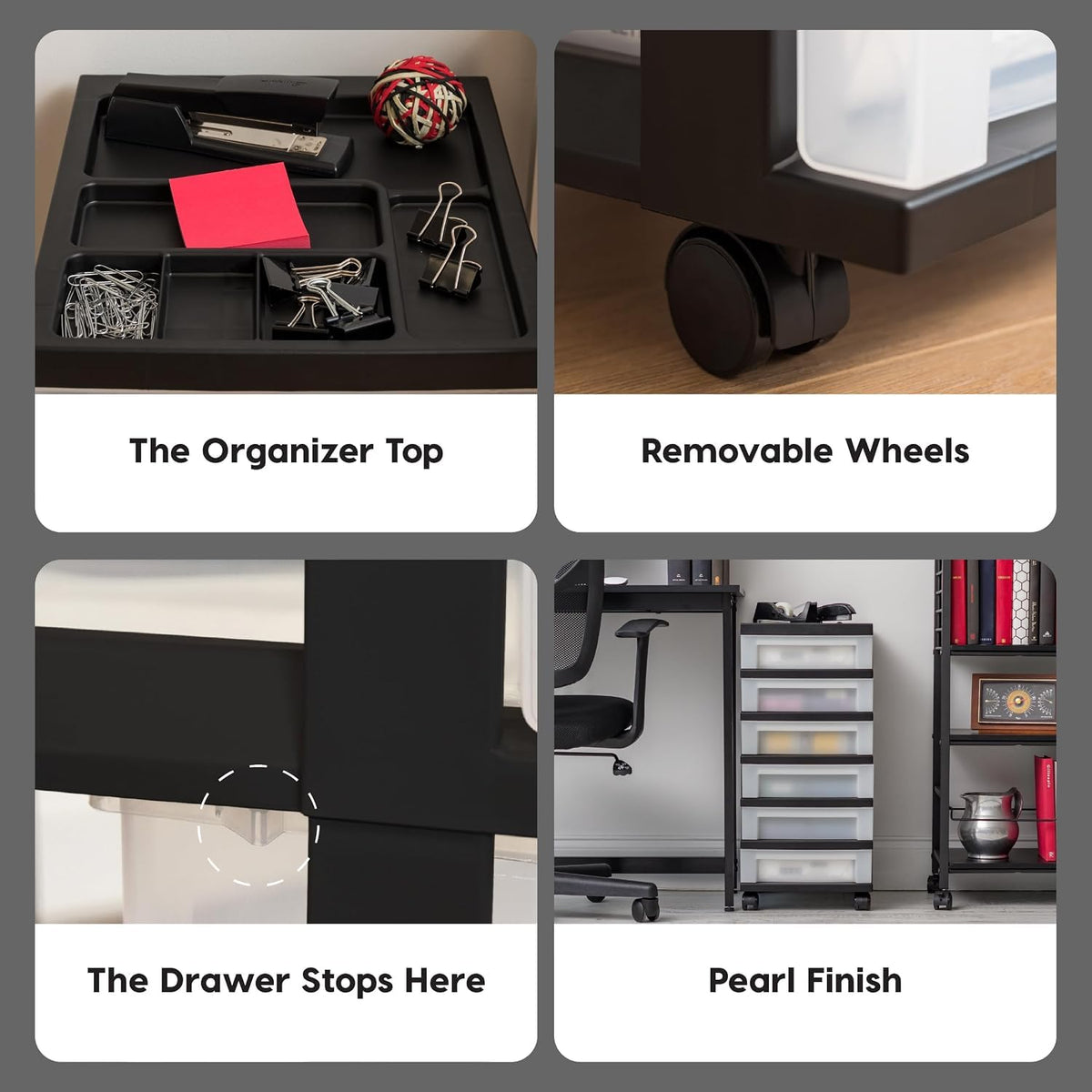6 Drawer Rolling Storage Cart with Organizer Top, Black W75225
