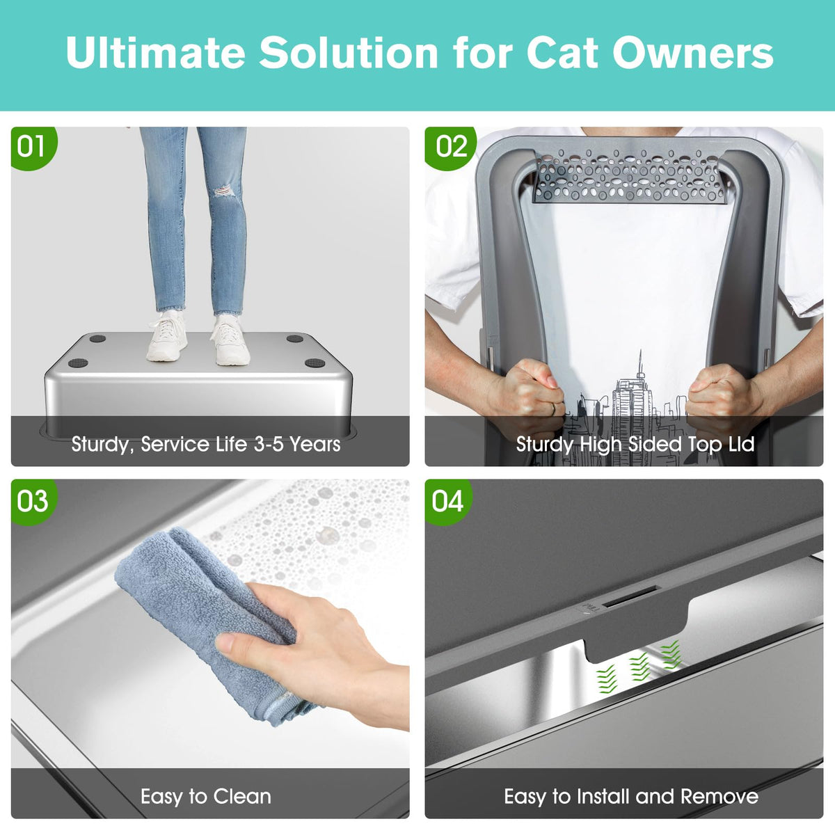 Stainless Steel Cat Litter Box with High Sides Lid E229
