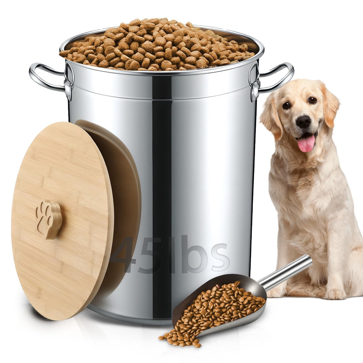 45 Lbs Stainless Steel Airtight Dog Food Storage Container M125524