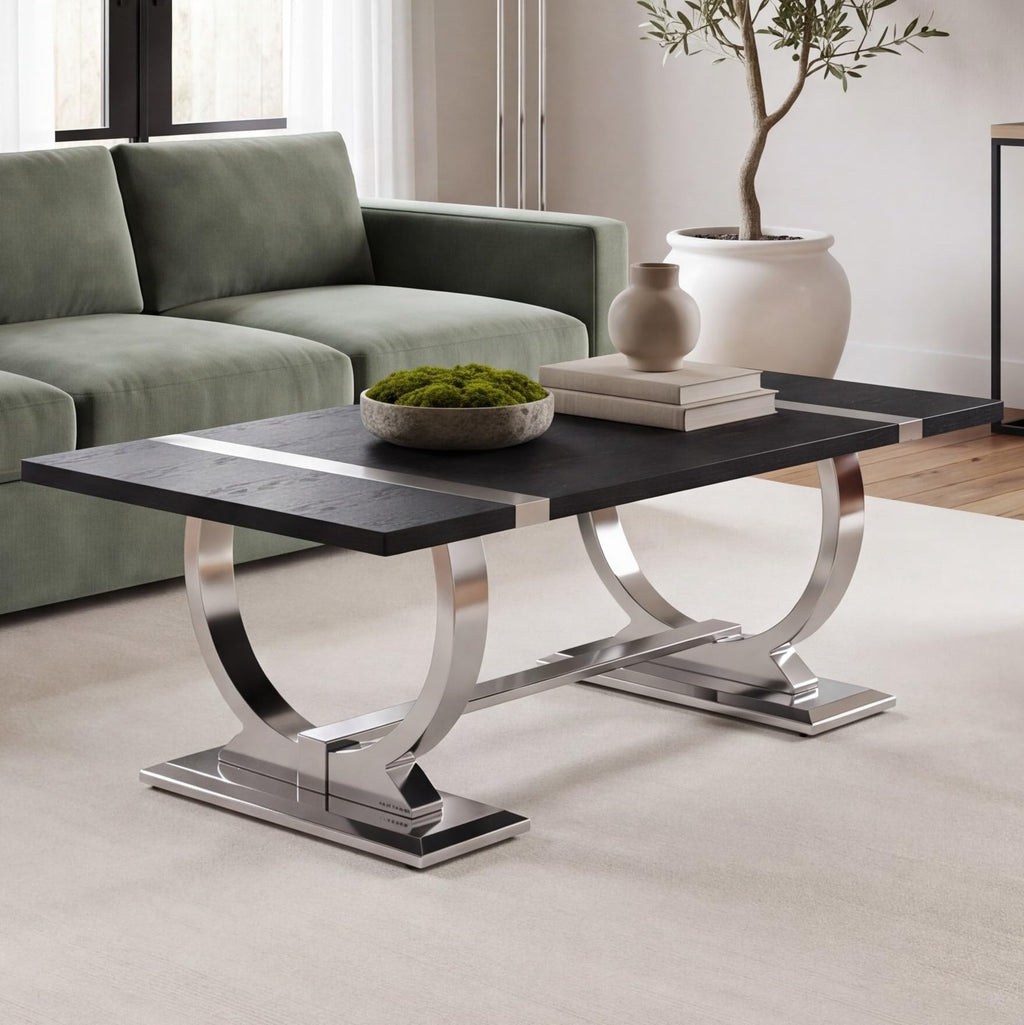 50" Black and Silver Coffee Table R2339