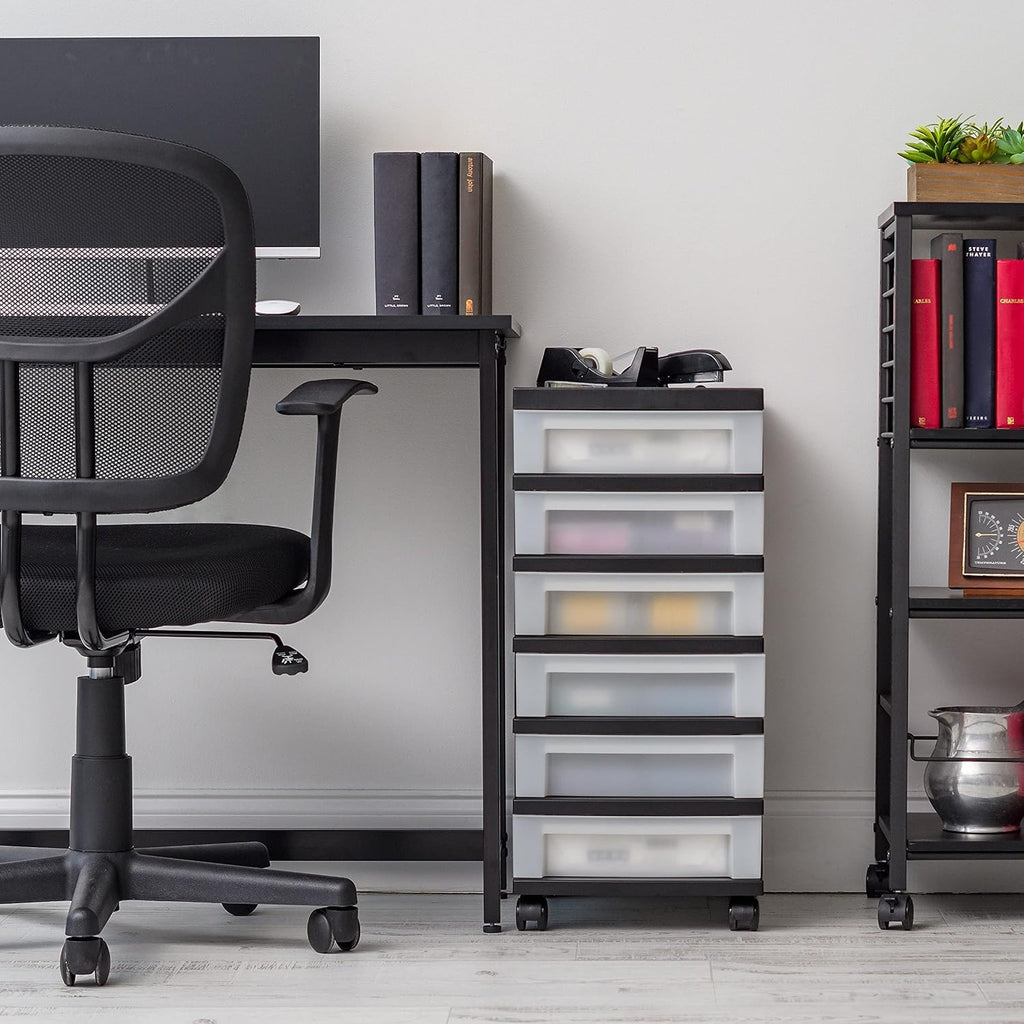 6 Drawer Rolling Storage Cart with Organizer Top, Black W75225