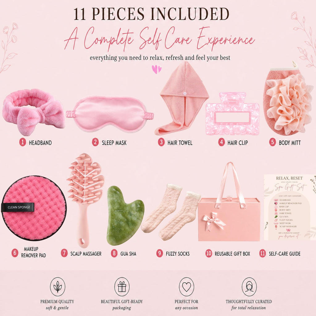 11pc Pink Spa Gift Set with Gua Sha and Sleep Mask F271904
