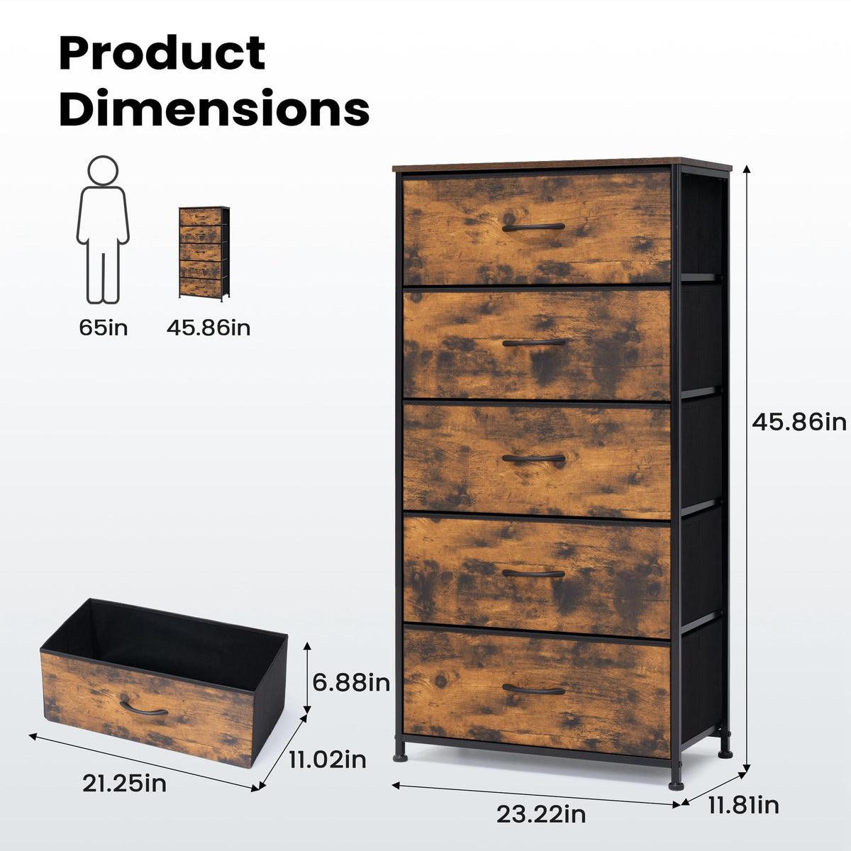 5 Drawer Fabric Dresser R56827