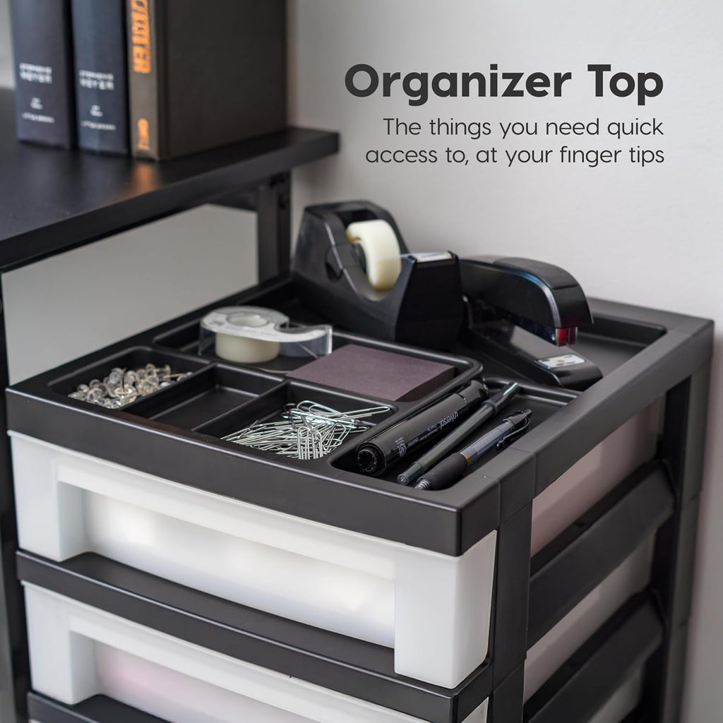 6 Drawer Rolling Storage Cart with Organizer Top, Black W75225