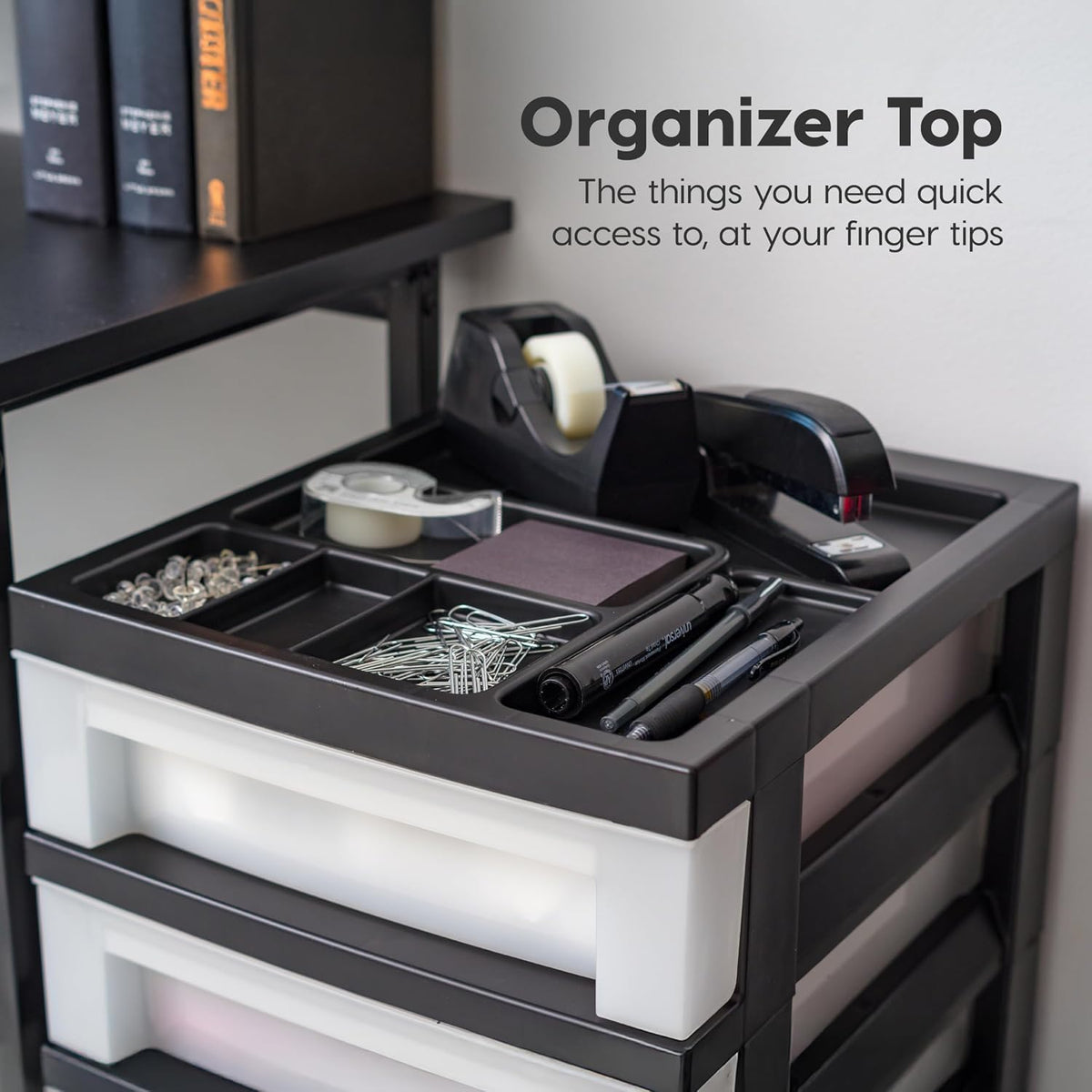 6 Drawer Rolling Storage Cart with Organizer Top, Black W75225