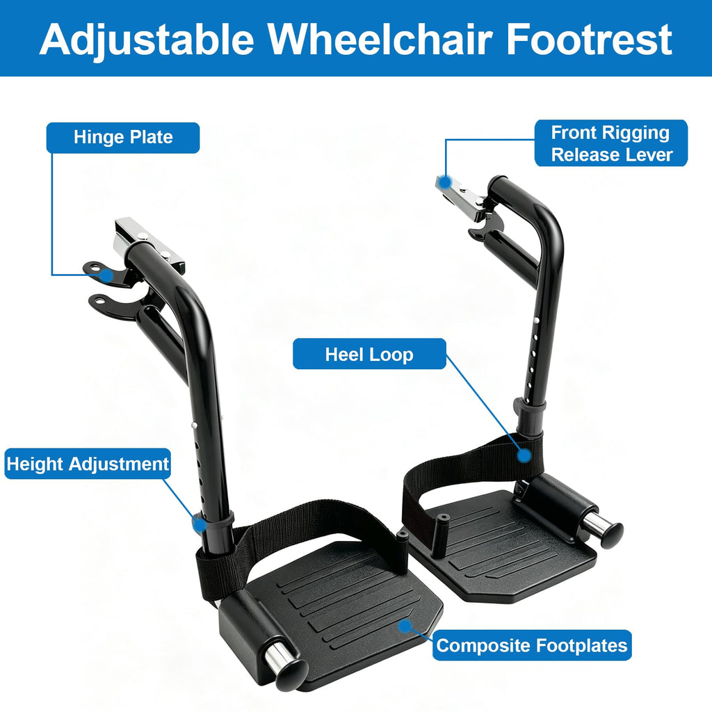 Black Wheelchair Footrest Replacement with Heel Loop J638