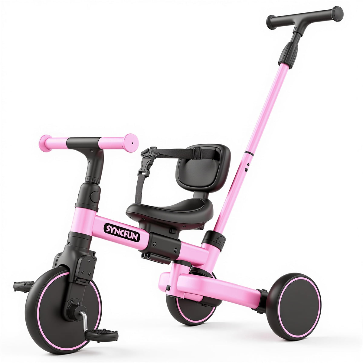 5-in-1 Kids Tricycle with Push Handle, Pink X751927