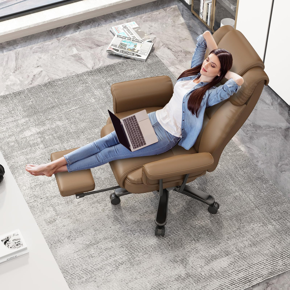 Brown Reclining Office Chair with Footrest S967271