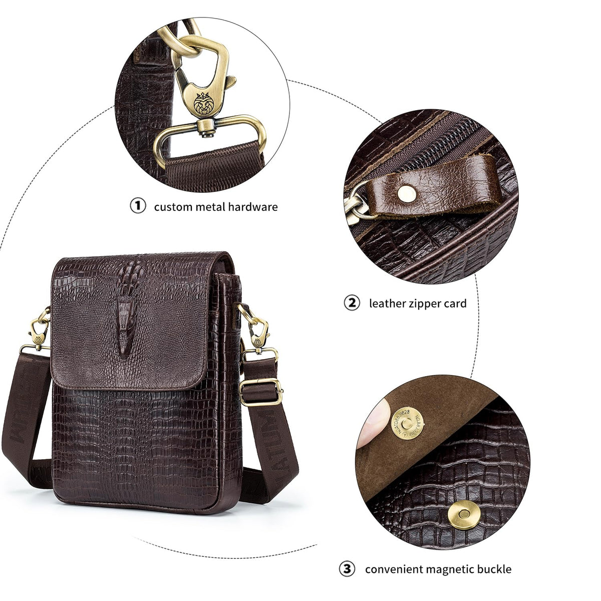 Leather Crocodile Embossed Messenger Bag T57632