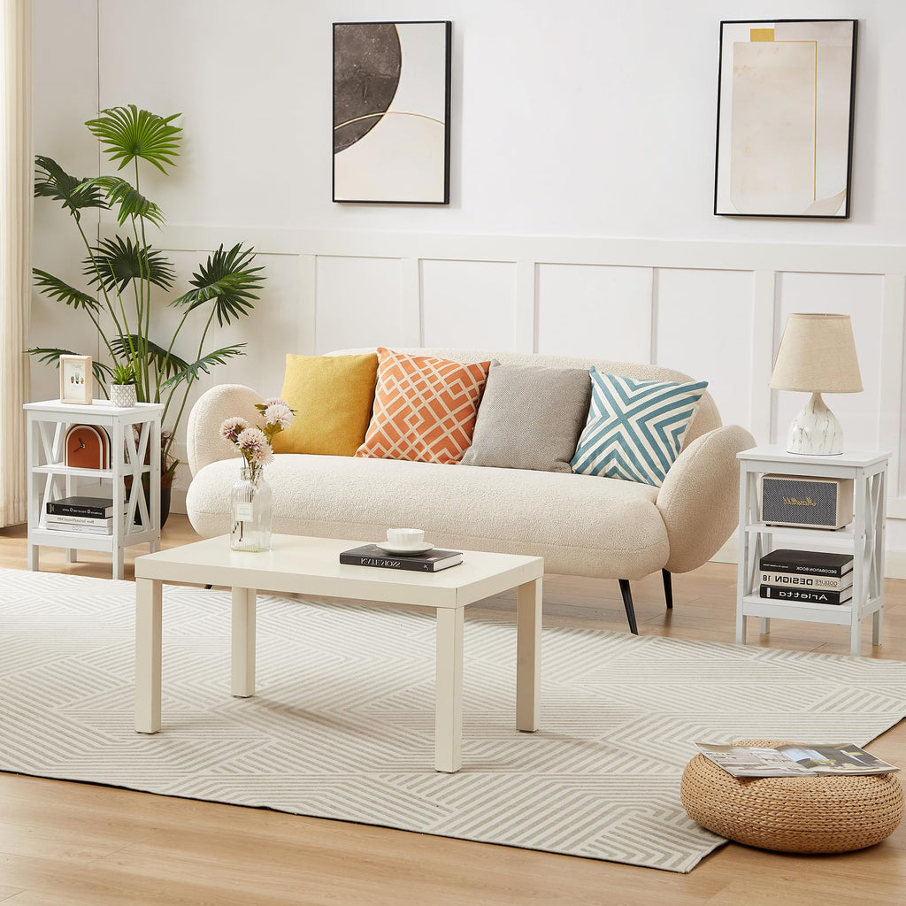 24" Tall 3-Tier Pearl White End Table J408