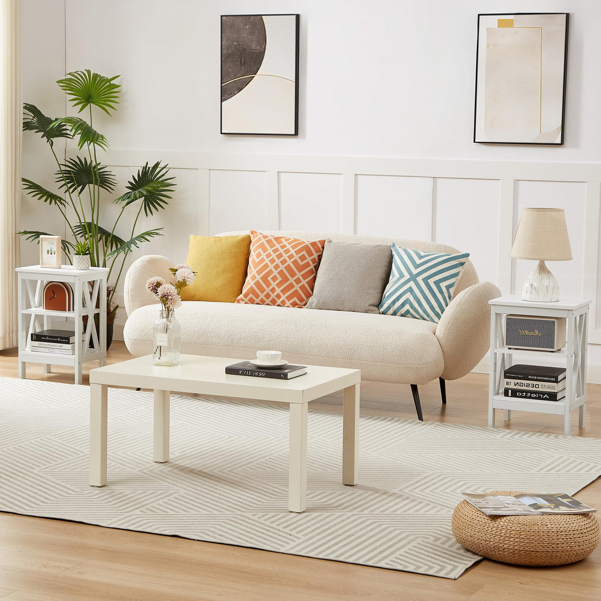 24" Tall 3-Tier Pearl White End Table J408