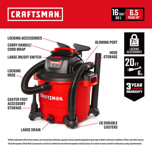 16 Gallon Wet Dry Shop Vacuum Y956
