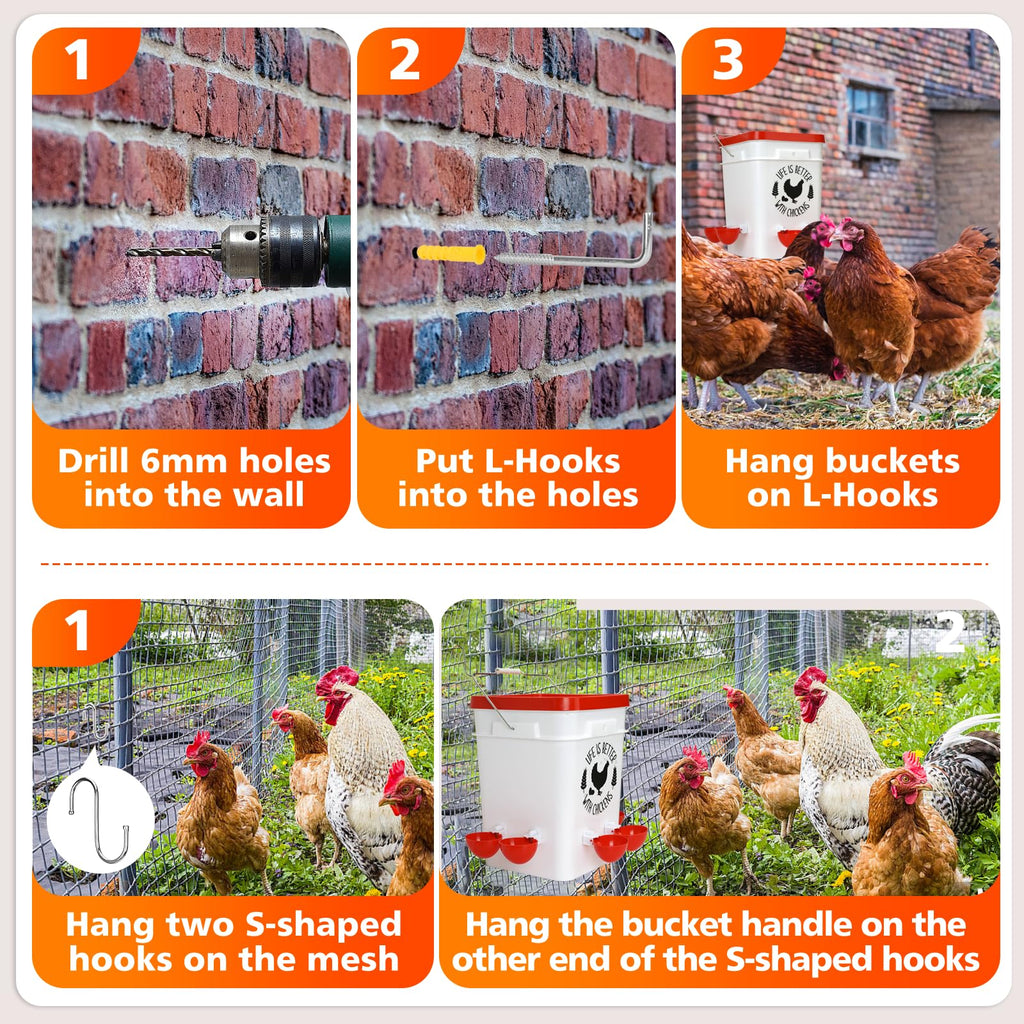 5Gal/25Lb Chicken Feeder and Waterer Set with S-Hooks U865164