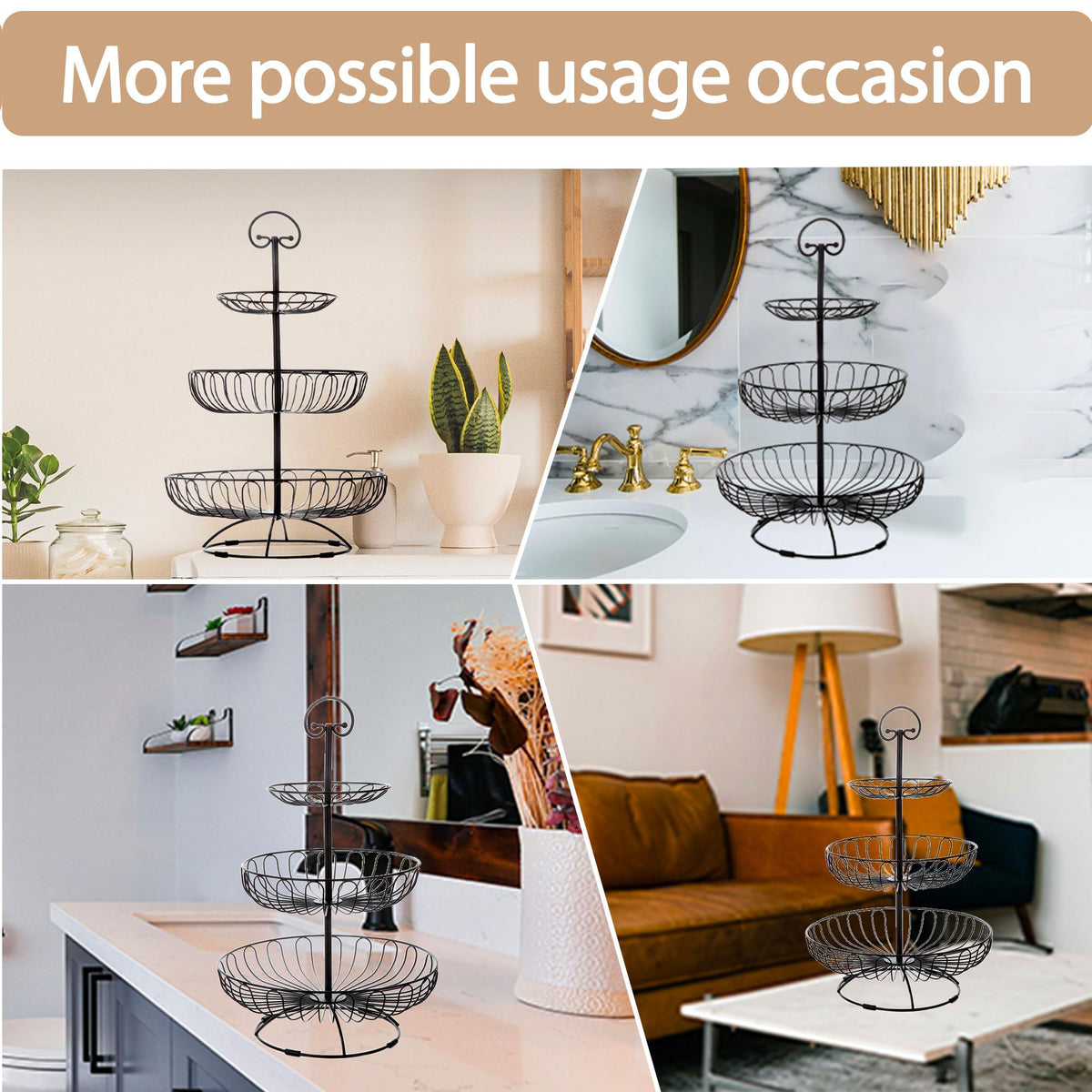 3-Tiered Black Wire Fruit and Vegetable Holder M1134