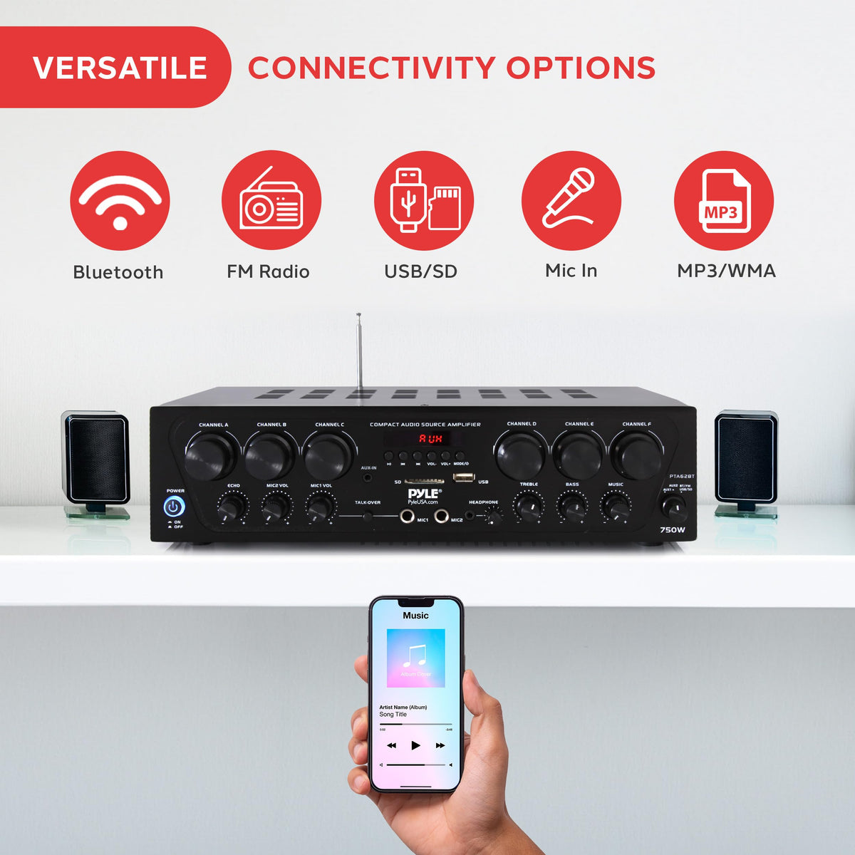 6 Channel 750 Watt Bluetooth Wireless Home Amplifier L11918