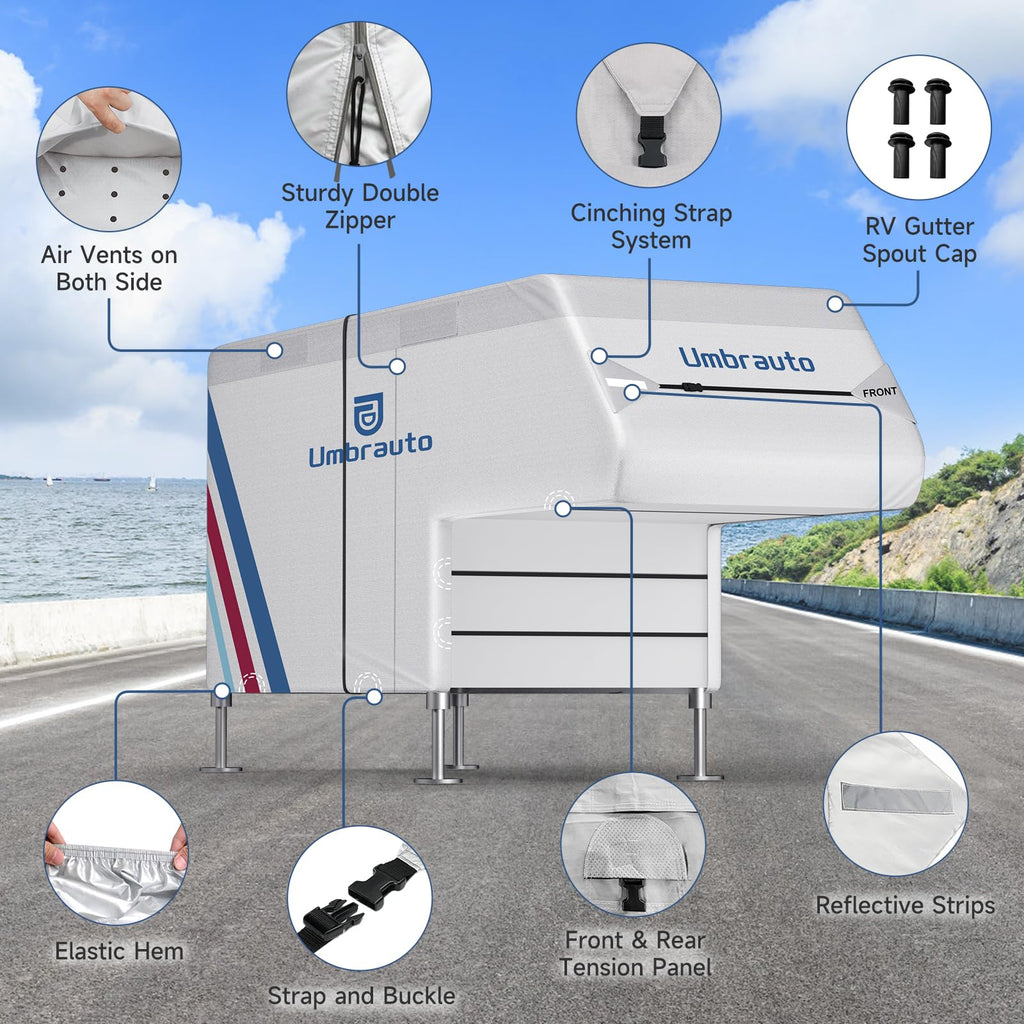 10–12FT Waterproof Oxford Truck Camper Cover with Straps & Air Vents N9340