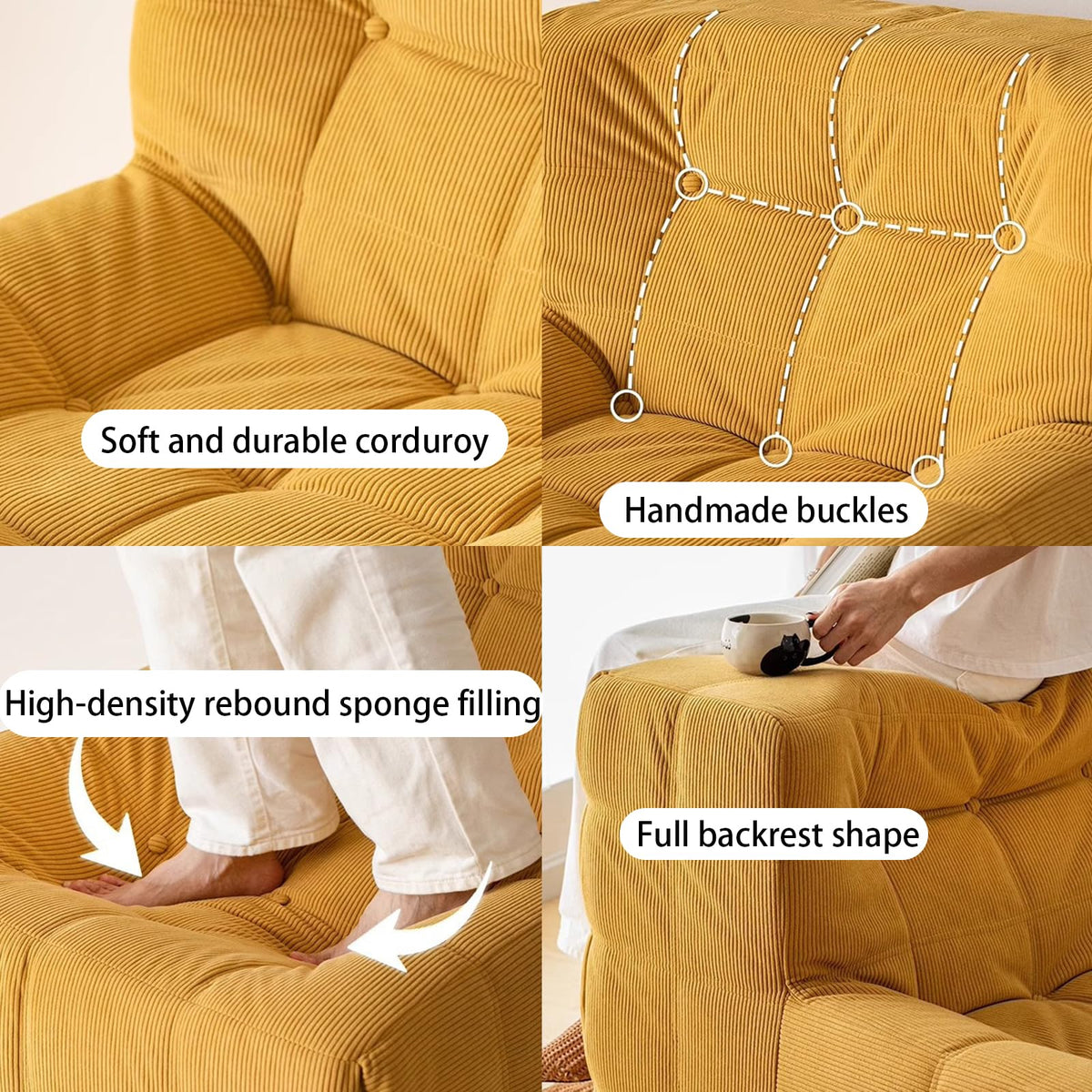 Yellow Corduroy Bean Bag Chair Y425