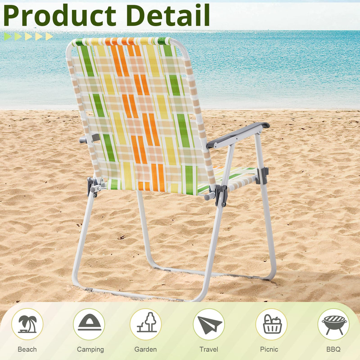 Set of 2 Webbed Folding Beach Chairs Yellow & Green P52637