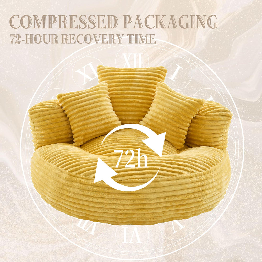 Oversized Memory Foam Bean Bag Chair with Pillows and Backrest, Mustard Yellow E44210