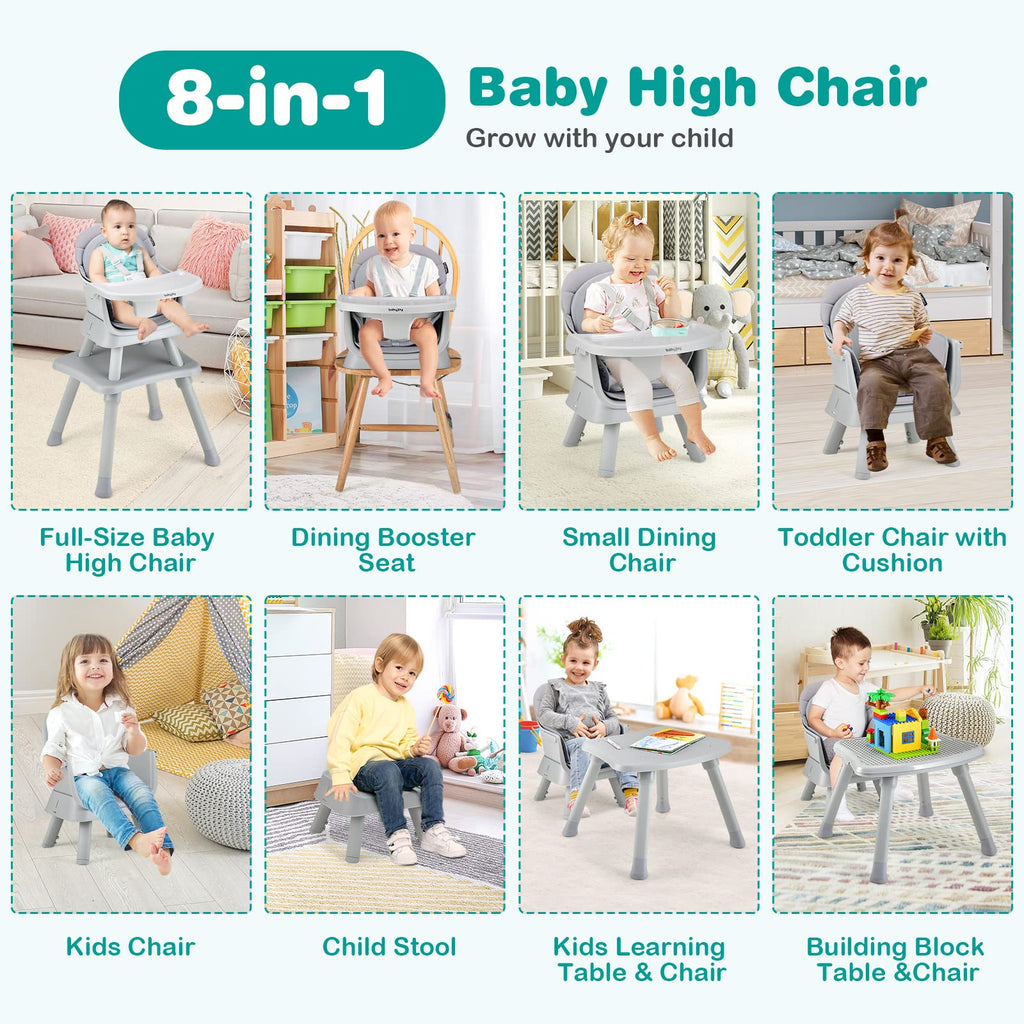 8 in 1 Convertible High Chair with Removable Tray Y49457