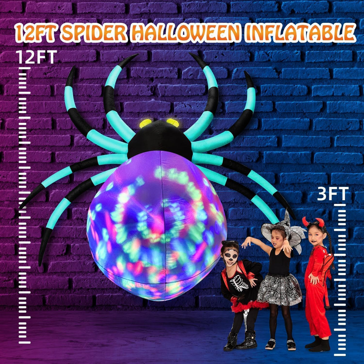 12Ft Halloween Inflatable Spider with 7-Color-Shifting Eyes G371