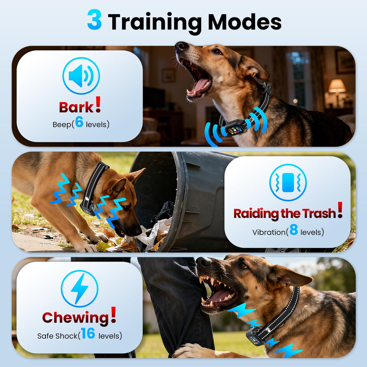 2-in-1 Dog Bark Collar with Remote, 3 Modes, IP67 Waterproof C95368