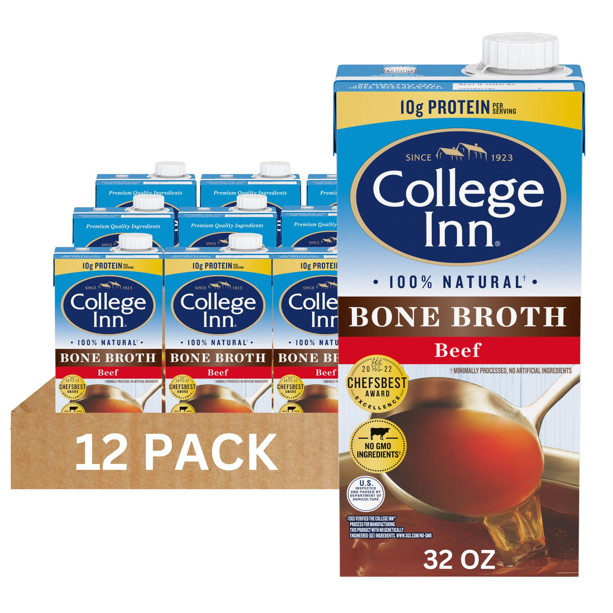 100% Natural Beef Bone Broth 32 fl Ounce Pack of 12 F51783