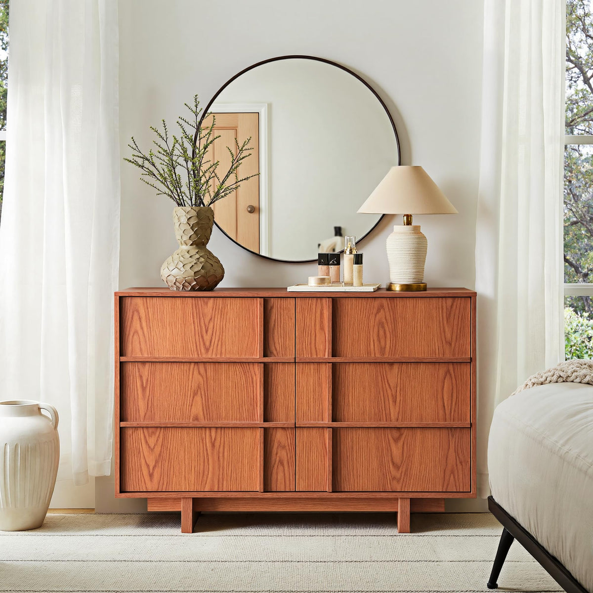 47" Wide 6 Drawer Dresser and Nightstand Set 3 Piece, Cherry P592954