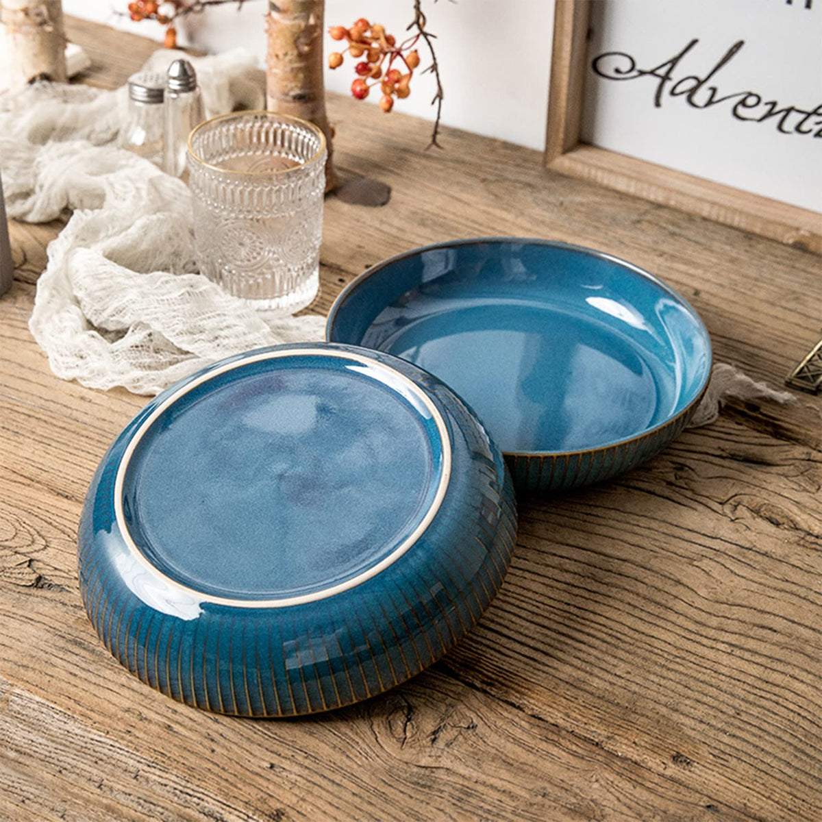 4 Pcs 35 Ounces 8.5 Inch Porcelain Pasta Bowls Blue C612451
