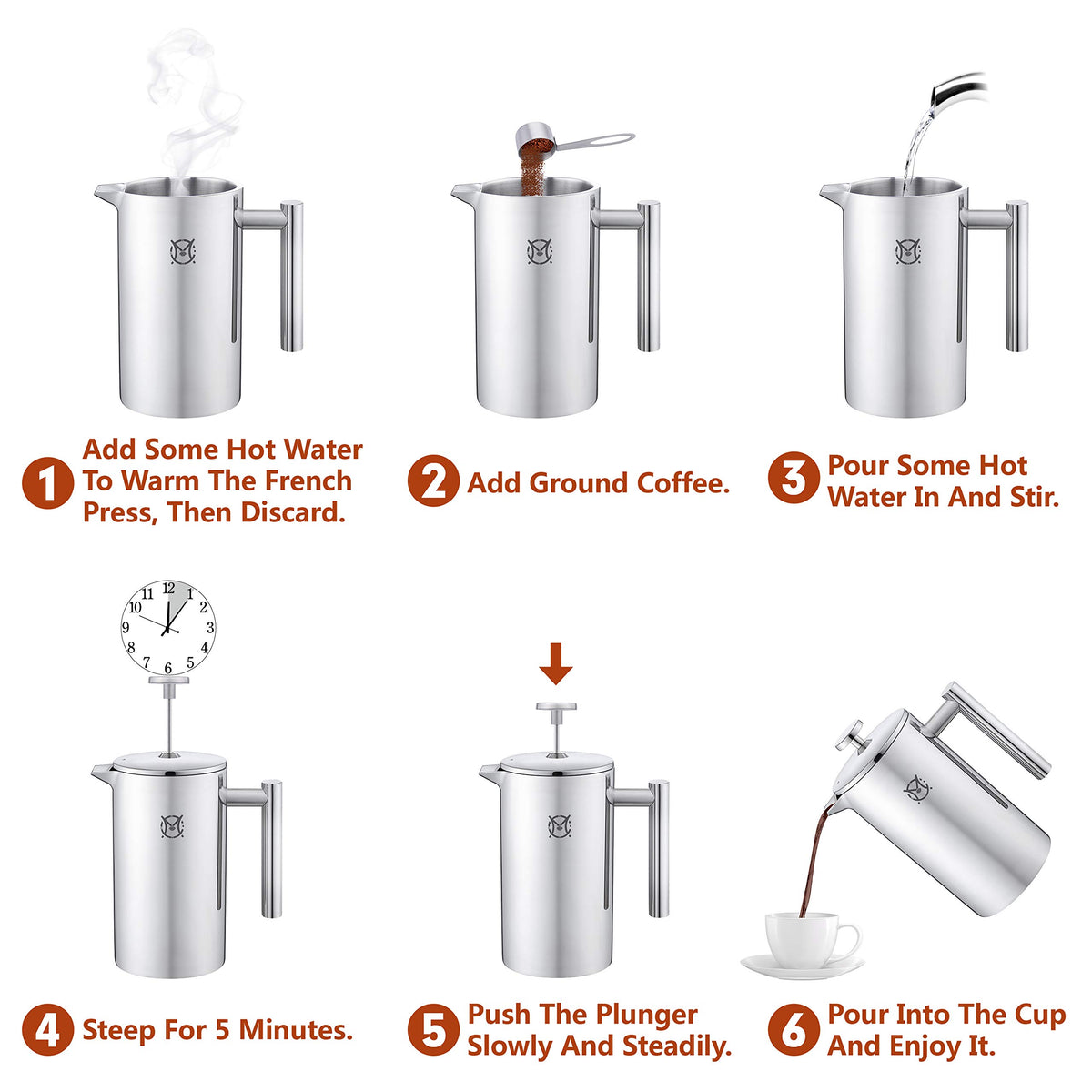 Single Serve Stainless Steel Thermal French Press A99014