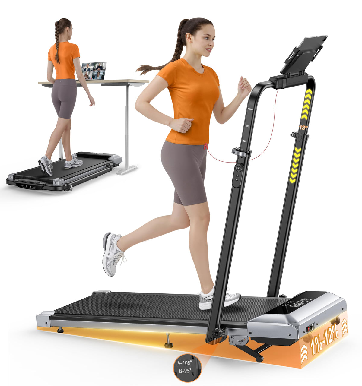 Folding Treadmill with Incline and Adjustable Handle Bar H86648
