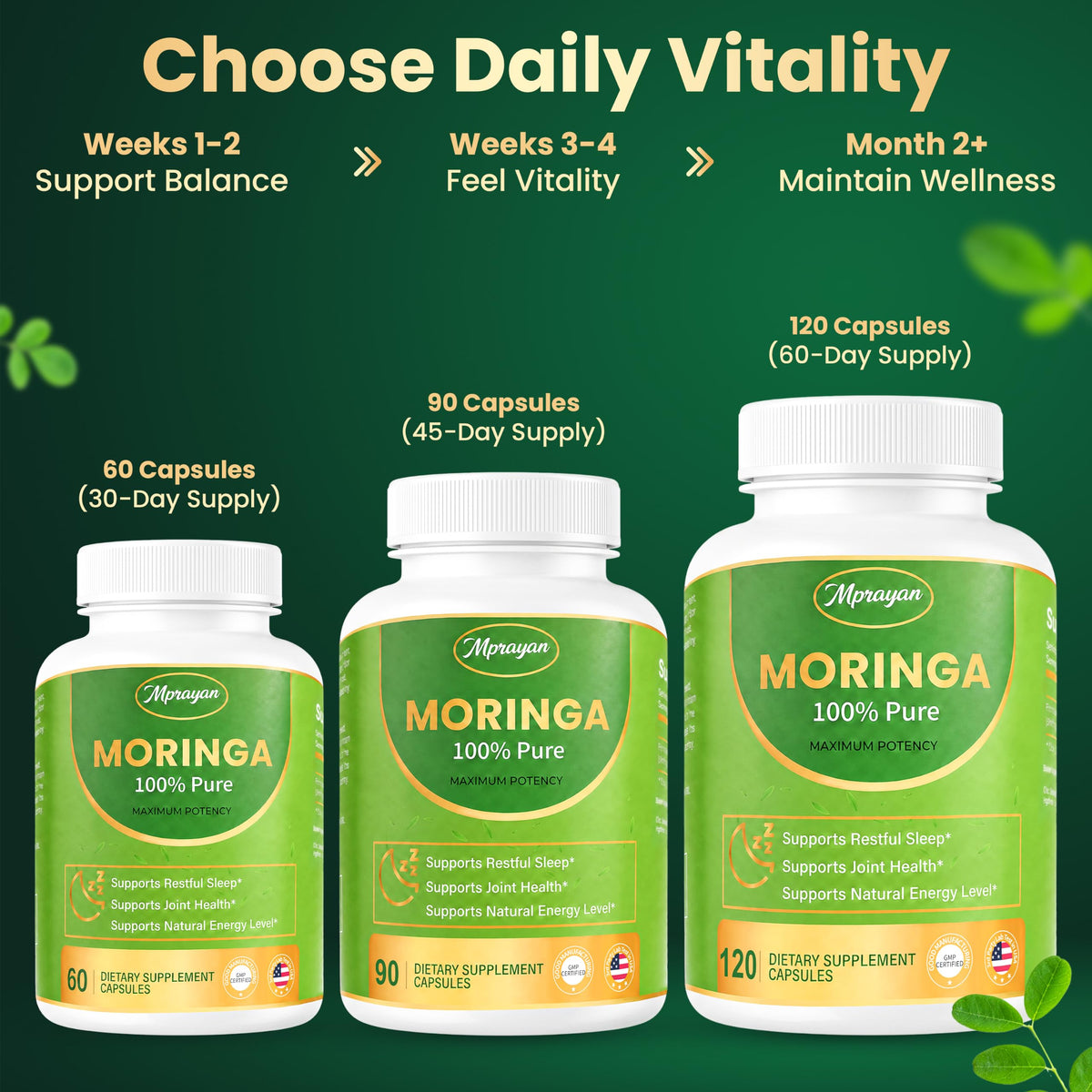 Moringa Capsules 1600mg 120 Vegan Capsules C3543