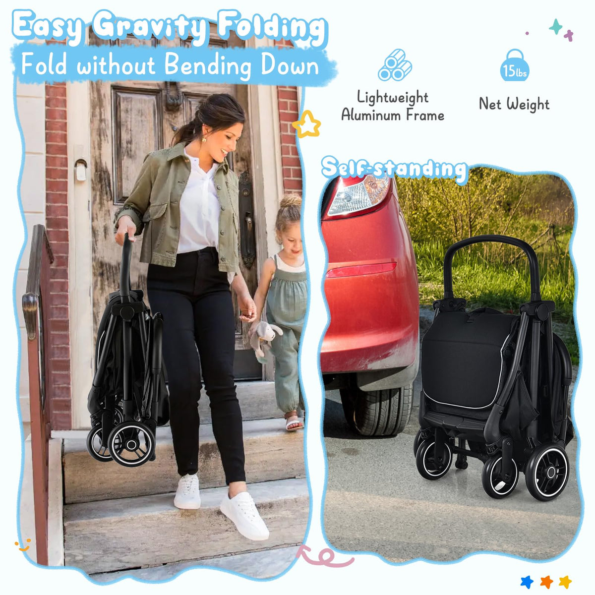 Lightweight Compact Baby Stroller with Canopy V9458