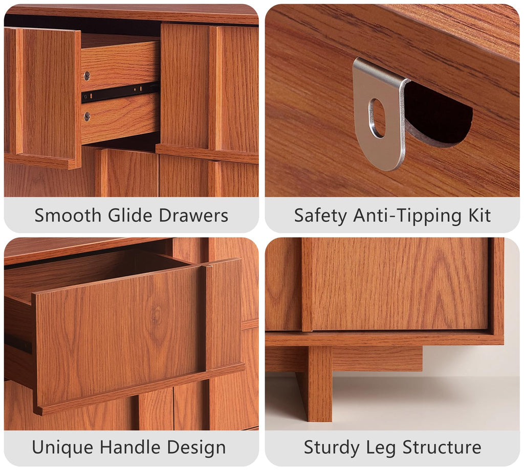 47" Wide 6 Drawer Dresser and Nightstand Set 3 Piece, Cherry P592954
