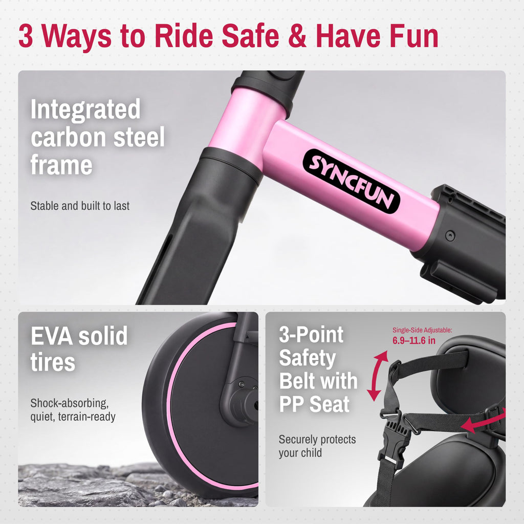 5-in-1 Kids Tricycle with Push Handle, Pink X751927