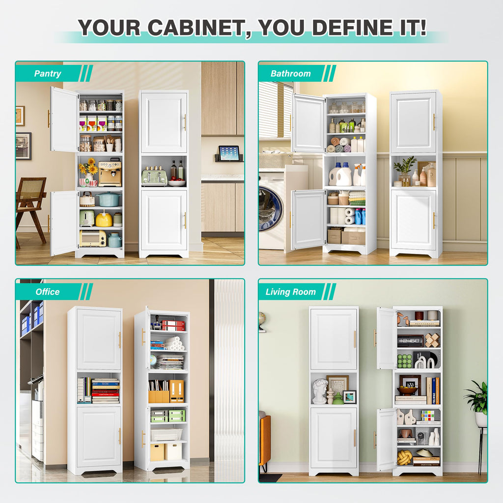 67" Tall Narrow White Metal Bathroom Storage Cabinet J31223