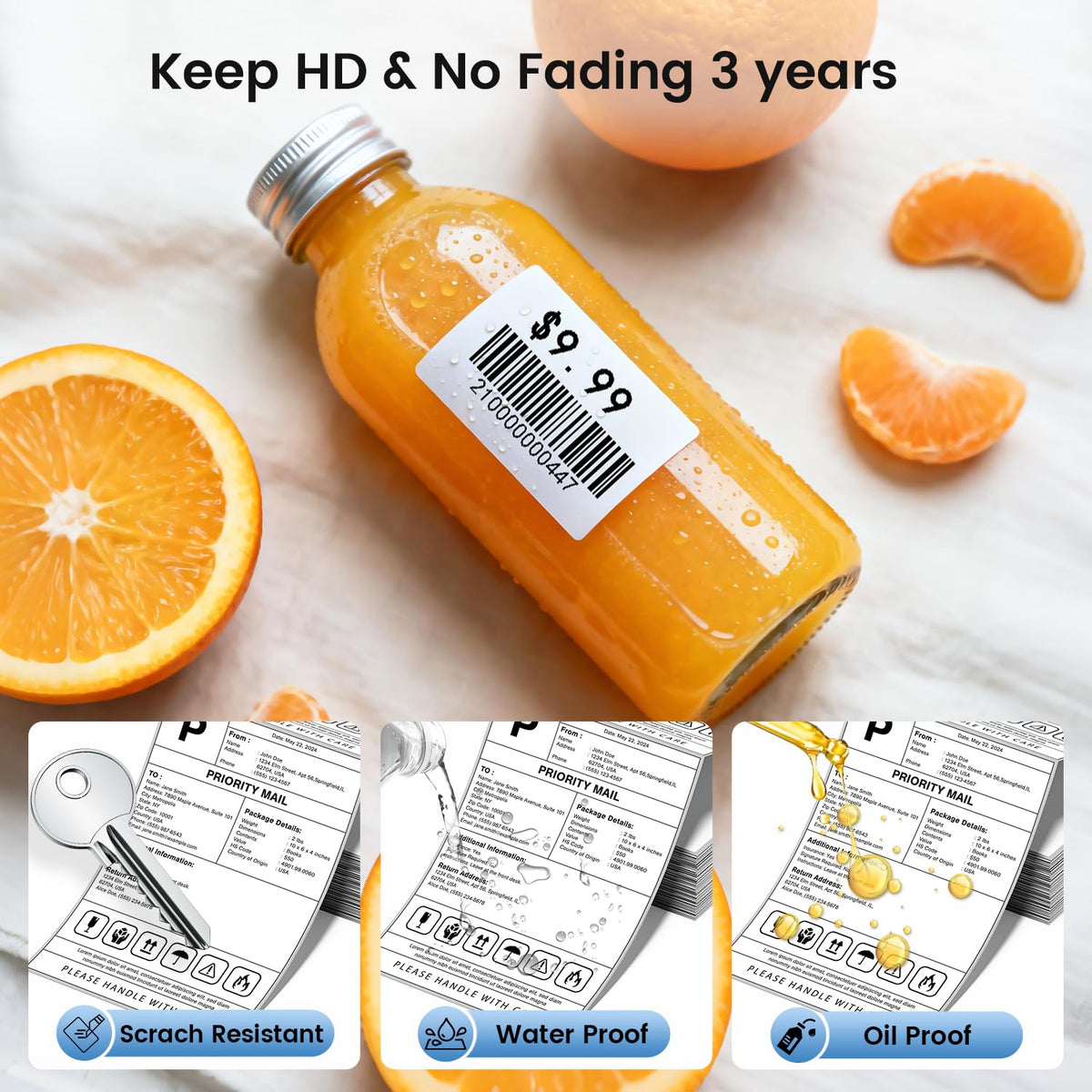 4x3 Thermal Labels 500PCS Water/Oilproof A24158