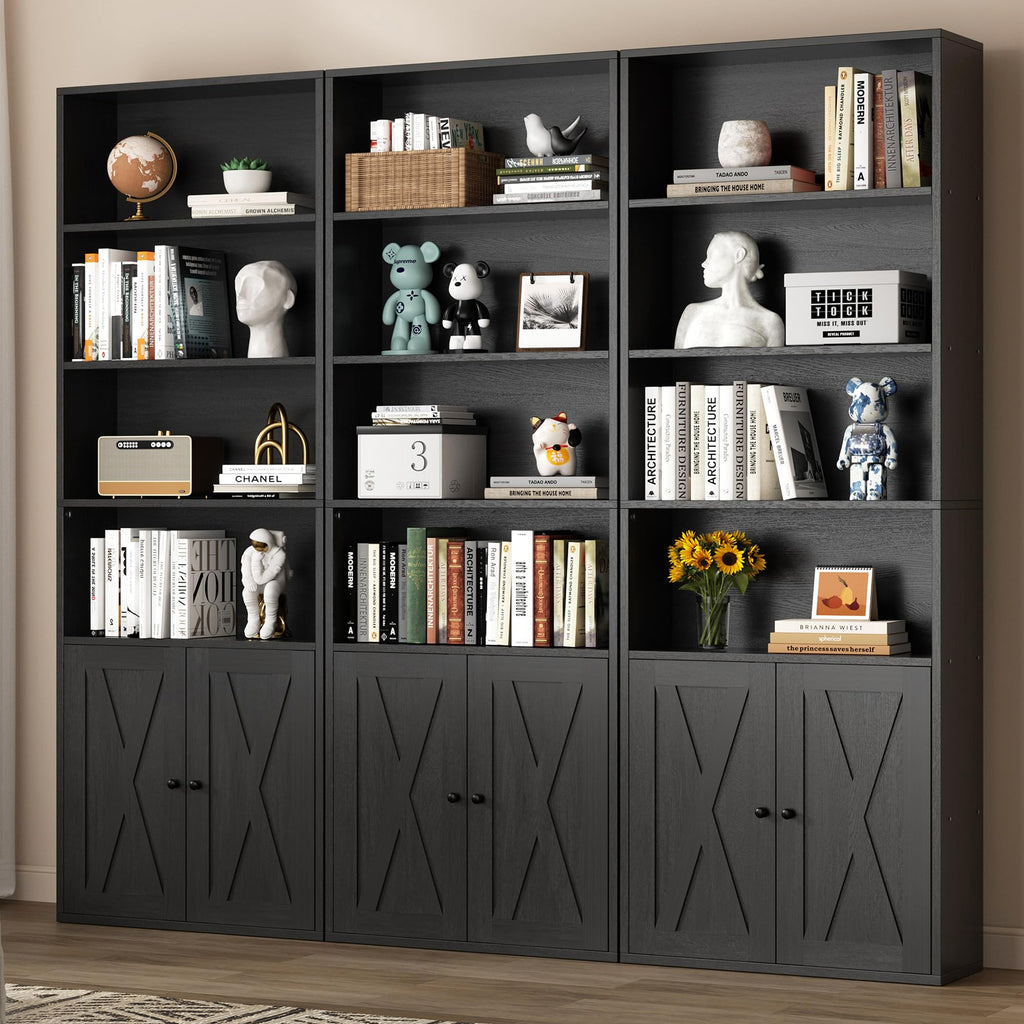 Black 6 Shelf Bookshelf with Doors T385