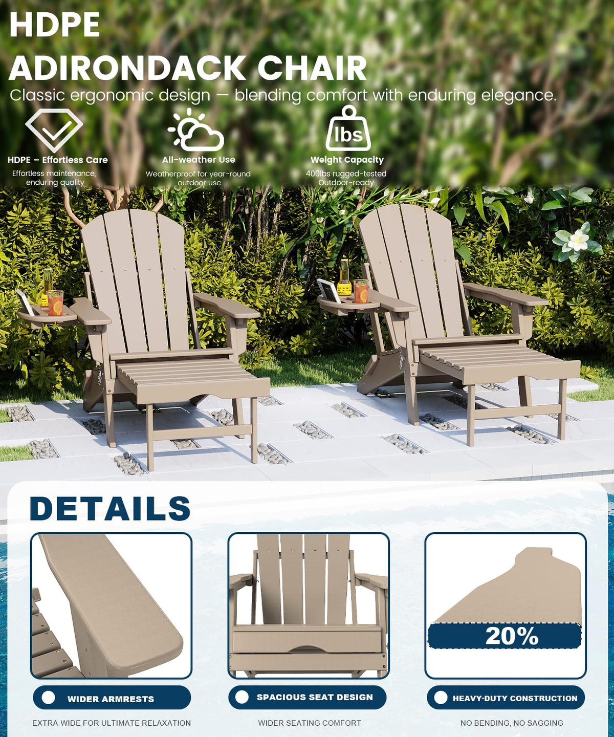 Folding Adjustable Adirondack Chair with Ottoman Set of 2 Q873799