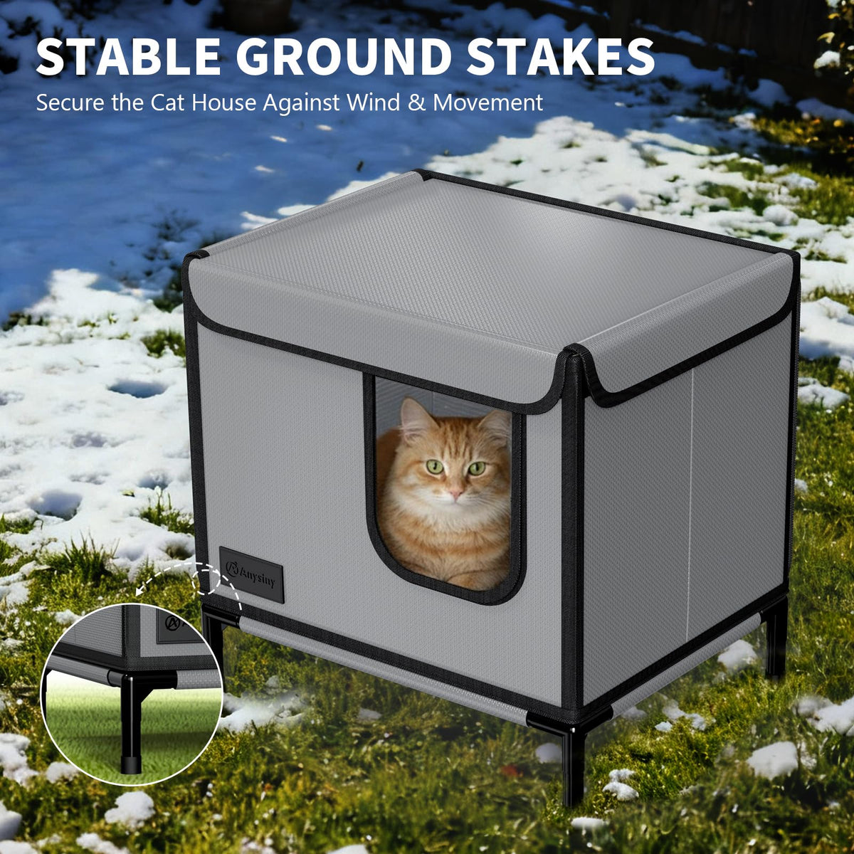 Weatherproof Outdoor Cat House with Thermal Aluminum Foil A40485