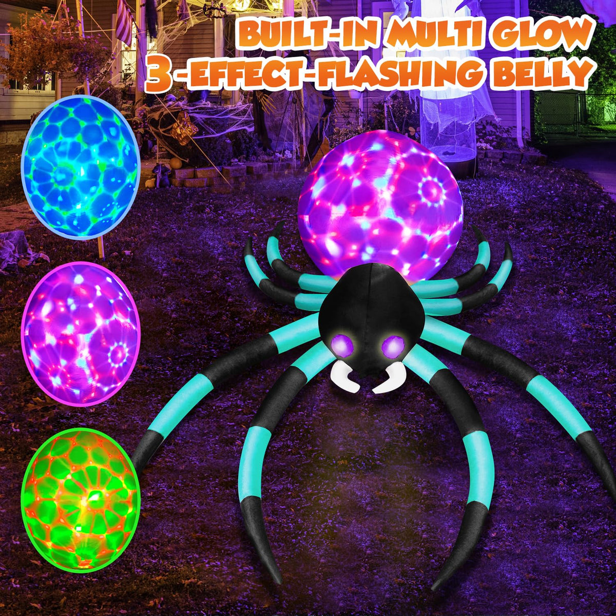 12Ft Halloween Inflatable Spider with 7-Color-Shifting Eyes G371
